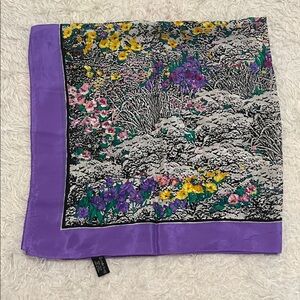 Purple Floral Border Silk Scarf 30” x 30”